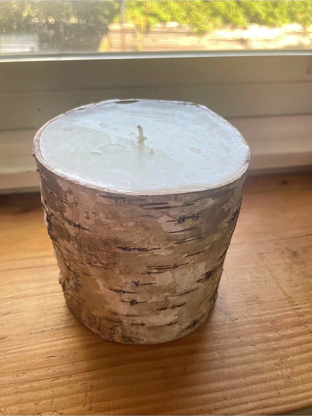Birchwood Pillar Candle White Birch Bark Fragrance Free 4"x4"
